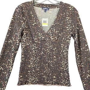 Freshman 1996 Brown Leopard Shirt NEW Stretch Preppy Bodycon Long Sleeve Women M
